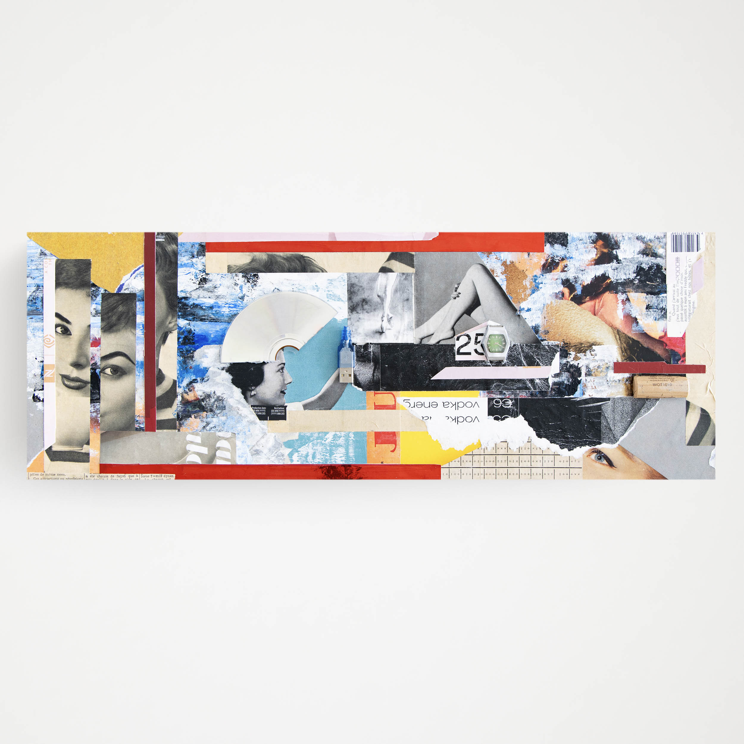 Contemporary art collage made with cut-and-paste paper techniques, featuring recycled materials, street photography, and symbolic textures.