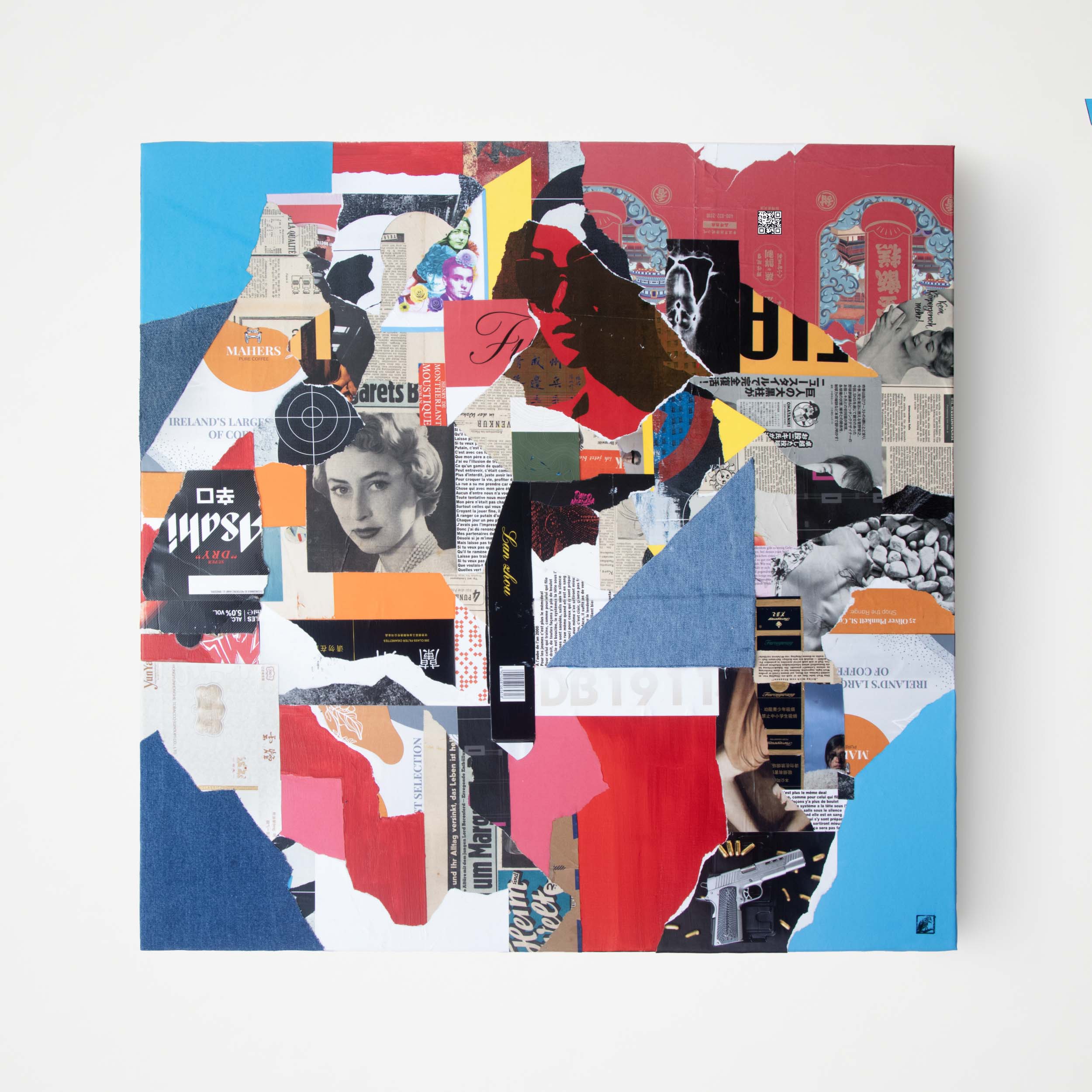 Contemporary art collage made with cut-and-paste paper techniques, featuring recycled materials, street photography, and symbolic textures.