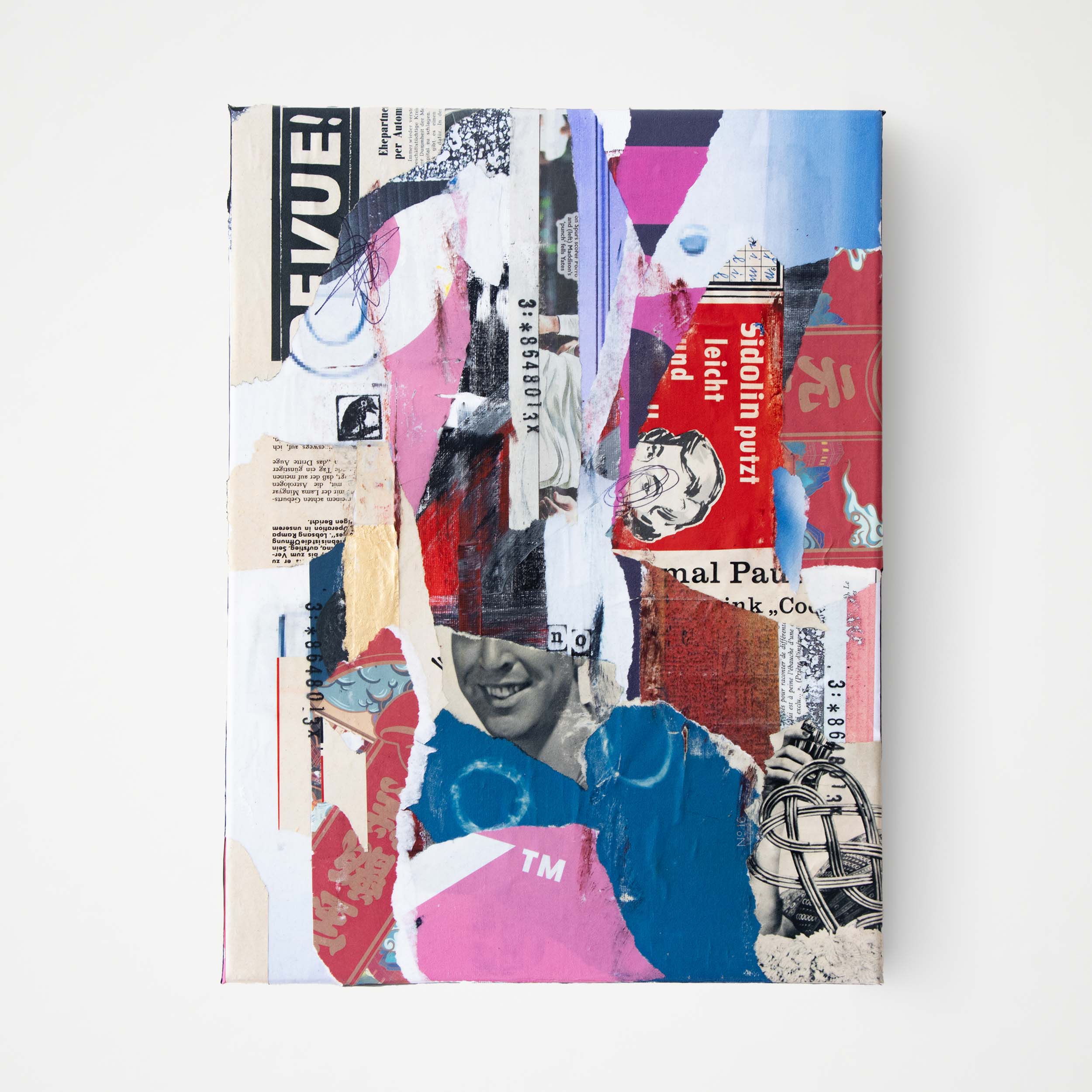 Contemporary art collage made with cut-and-paste paper techniques, featuring recycled materials, street photography, and symbolic textures.